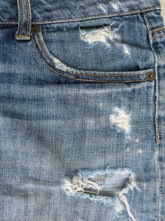 American Eagle Outfitters Distressed Denim Mini Skirt - Blue Wash - Size 12 - Picture 3 of 10